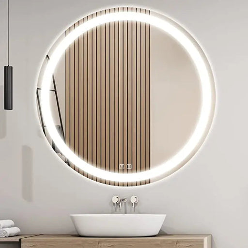 Round Led Mirror Bathroom Vanity Mirror With Dimmable Lights - Sweatfully