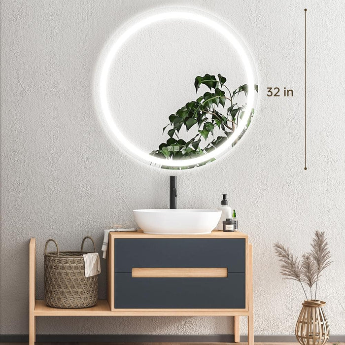 Round Led Mirror Bathroom Vanity Mirror With Dimmable Lights - Sweatfully
