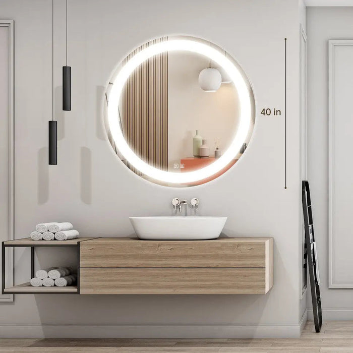 Round Led Mirror Bathroom Vanity Mirror With Dimmable Lights - Sweatfully