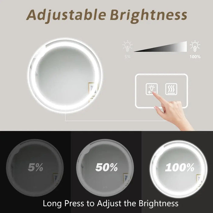 Round Led Mirror Bathroom Vanity Mirror With Dimmable Lights - Sweatfully