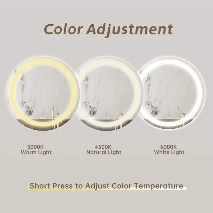 Round Led Mirror Bathroom Vanity Mirror With Dimmable Lights - Sweatfully
