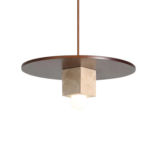 Round Wood Square Travertine Pendant Light - Sweatfully