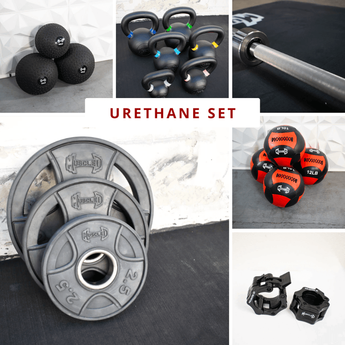 Complete Strength Training Kit - Hard Chrome Bar - Weight Plates - Home Gym - Sweatfully