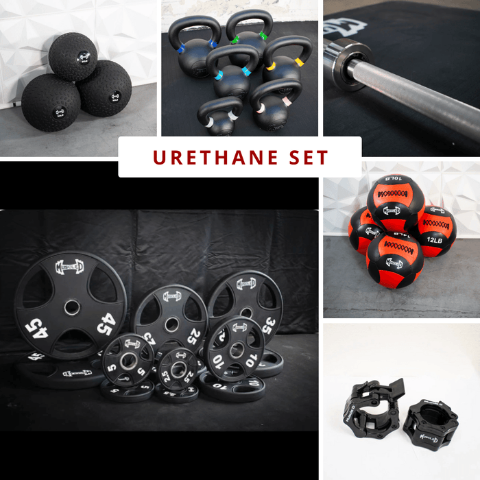 Complete Strength Training Kit - Stainless Steel Bushing - Olympic Bar Weight Plates - Home Gym - Sweatfully