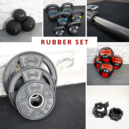 Complete Strength Training Kit - Stainless Steel Bushing - Olympic Bar Weight Plates - Home Gym - Sweatfully