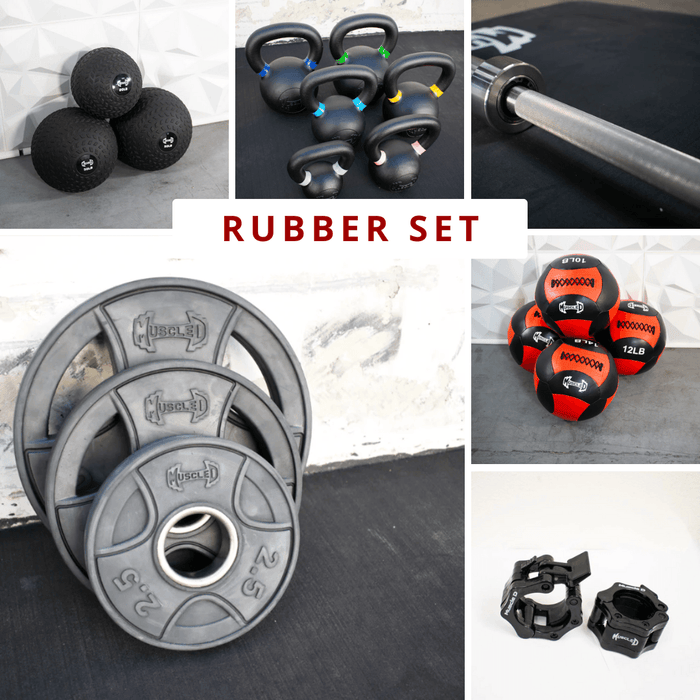 Complete Strength Training Kit - Stainless Steel Bushing - Olympic Bar Weight Plates - Home Gym - Sweatfully