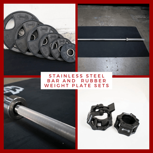 Stainless Bushing Bar and Olympic Rubber Weight Plate Sets - Sweatfully