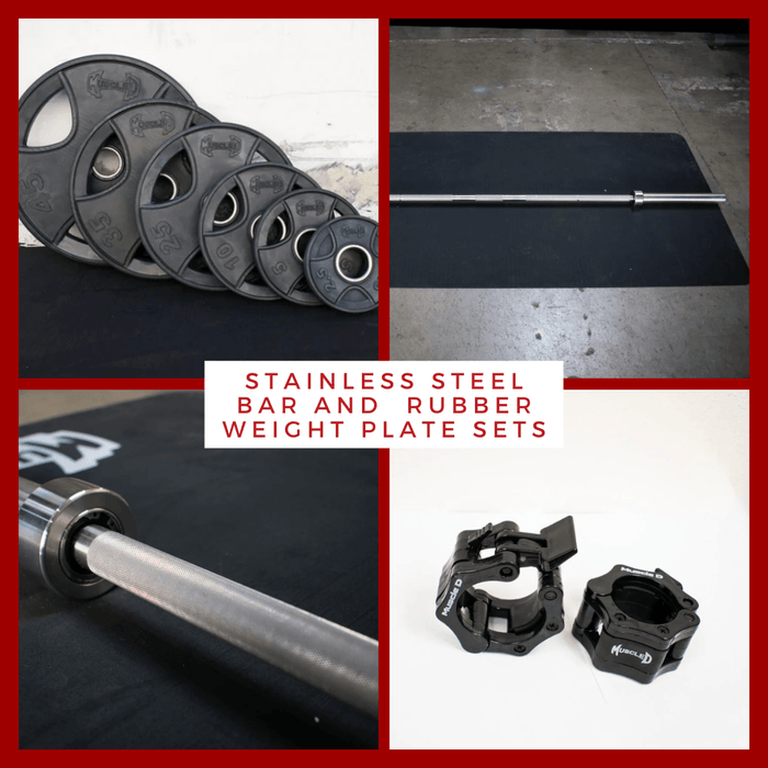 Stainless Bushing Bar and Olympic Rubber Weight Plate Sets - Sweatfully