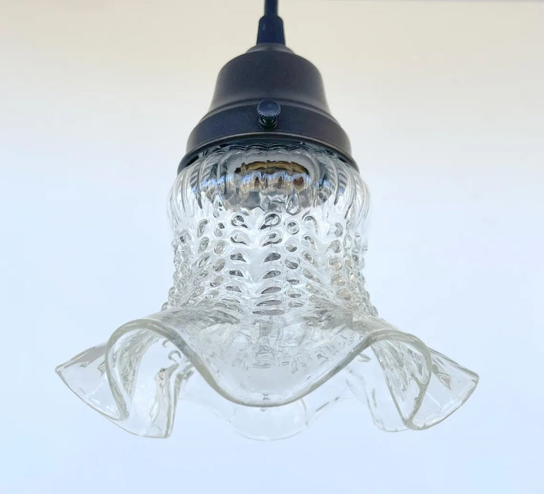 Delicate HOBNAIL RUFFLE 1930's Antique Glass Pendant - Sweatfully