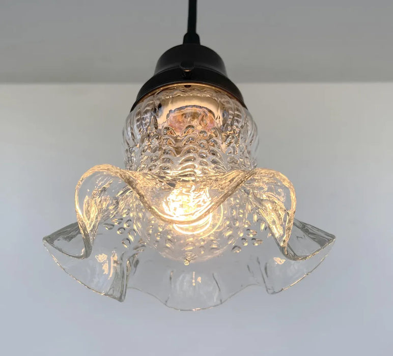 Delicate HOBNAIL RUFFLE 1930's Antique Glass Pendant - Sweatfully