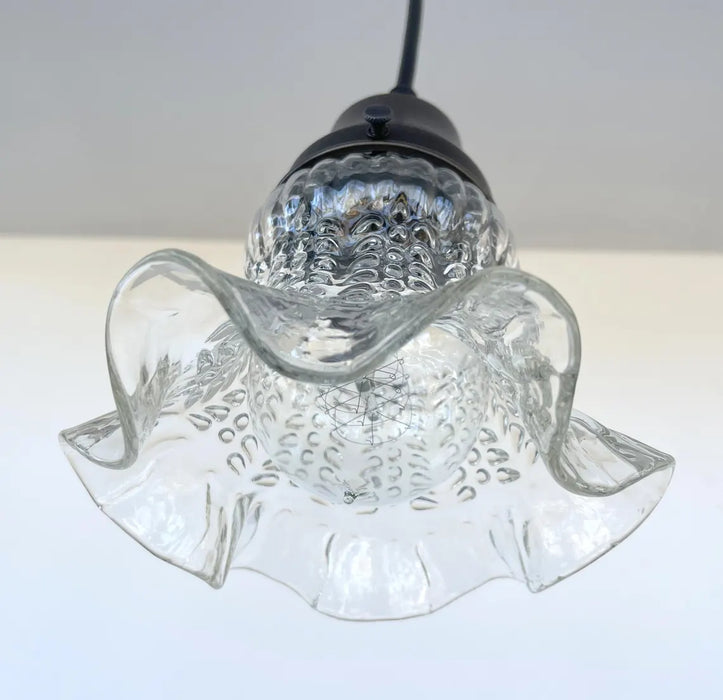 Delicate HOBNAIL RUFFLE 1930's Antique Glass Pendant - Sweatfully