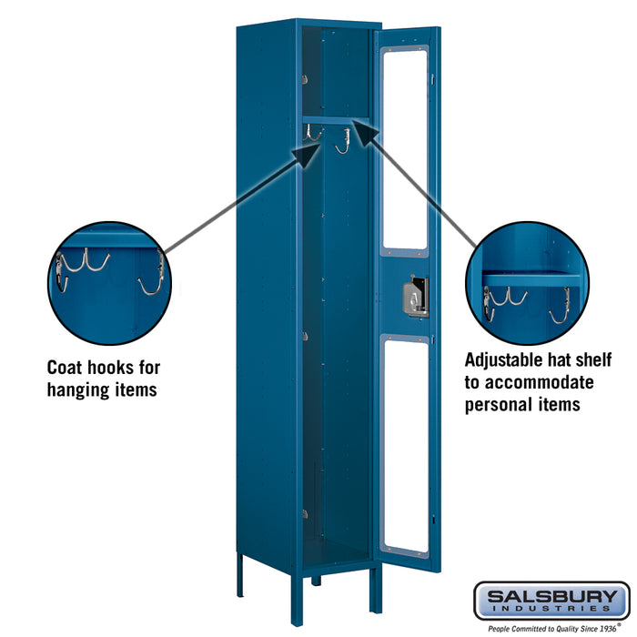 Salsbury 15" Wide Single Tier See-Through Metal Locker - 1 Wide - 6 Feet High - 15 Inches Deep - Blue - Unassembled - Sweatfully