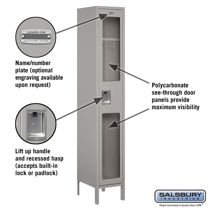 Salsbury 15" Wide Single Tier See-Through Metal Locker - 1 Wide - 6 Feet High - 15 Inches Deep - Gray - Unassembled - Sweatfully