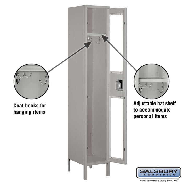 Salsbury 15" Wide Single Tier See-Through Metal Locker - 1 Wide - 6 Feet High - 15 Inches Deep - Gray - Unassembled - Sweatfully