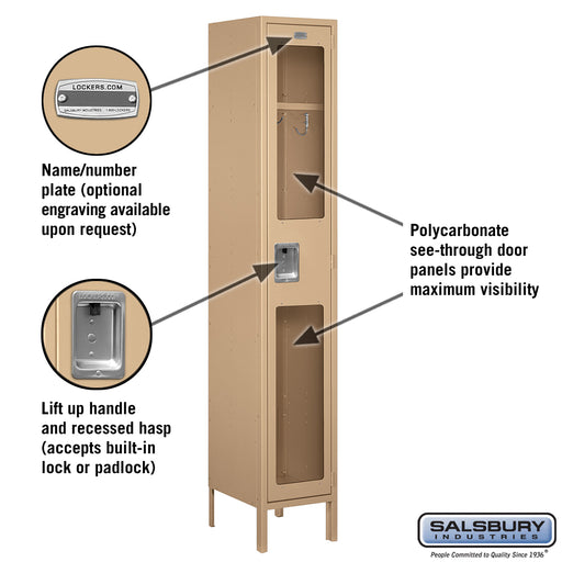 Salsbury 15" Wide Single Tier See-Through Metal Locker - 1 Wide - 6 Feet High - 15 Inches Deep - Tan - Assembled - Sweatfully