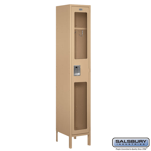 Salsbury 15" Wide Single Tier See-Through Metal Locker - 1 Wide - 6 Feet High - 15 Inches Deep - Tan - Assembled - Sweatfully