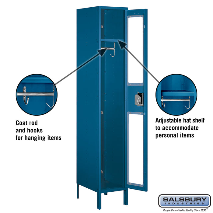 Salsbury 15" Wide Single Tier See-Through Metal Locker - 1 Wide - 6 Feet High - 18 Inches Deep - Blue - Unassembled - Sweatfully