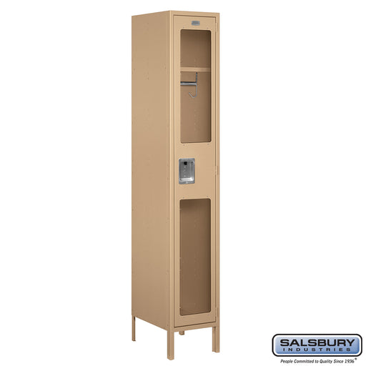Salsbury 15" Wide Single Tier See-Through Metal Locker - 1 Wide - 6 Feet High - 18 Inches Deep - Tan - Assembled - Sweatfully