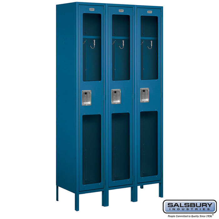 Salsbury 15" Wide Single Tier See-Through Metal Locker - 3 Wide - 6 Feet High - 15 Inches Deep - Blue - Assembled - Sweatfully