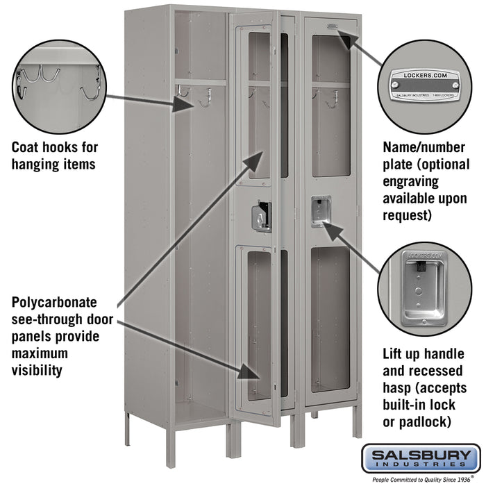 Salsbury 15" Wide Single Tier See-Through Metal Locker - 3 Wide - 6 Feet High - 15 Inches Deep - Gray - Unassembled - Sweatfully
