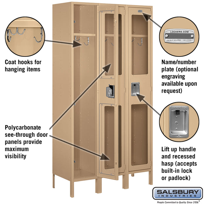 Salsbury 15" Wide Single Tier See-Through Metal Locker - 3 Wide - 6 Feet High - 15 Inches Deep - Tan - Unassembled - Sweatfully
