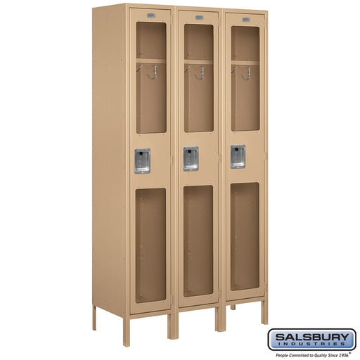 Salsbury 15" Wide Single Tier See-Through Metal Locker - 3 Wide - 6 Feet High - 15 Inches Deep - Tan - Unassembled - Sweatfully
