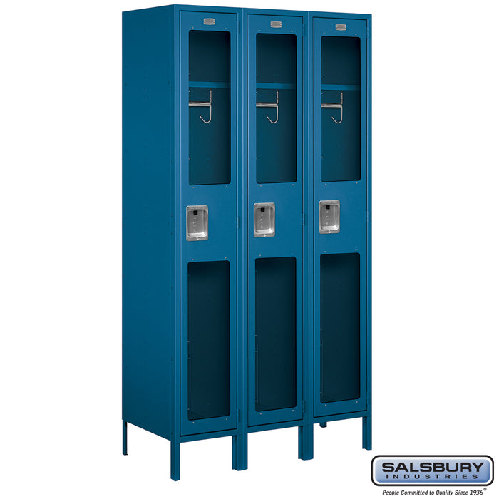 Salsbury 15" Wide Single Tier See-Through Metal Locker - 3 Wide - 6 Feet High - 18 Inches Deep - Blue - Assembled - Sweatfully