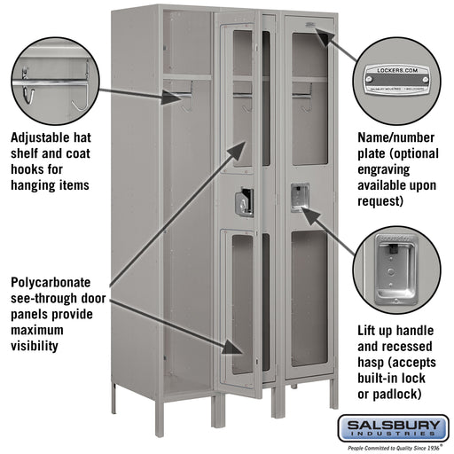 Salsbury 15" Wide Single Tier See-Through Metal Locker - 3 Wide - 6 Feet High - 18 Inches Deep - Gray - Assembled - Sweatfully