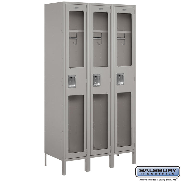 Salsbury 15" Wide Single Tier See-Through Metal Locker - 3 Wide - 6 Feet High - 18 Inches Deep - Gray - Assembled - Sweatfully