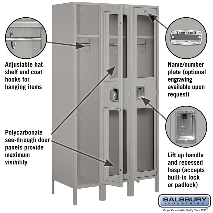 Salsbury 15" Wide Single Tier See-Through Metal Locker - 3 Wide - 6 Feet High - 18 Inches Deep - Gray - Unassembled - Sweatfully