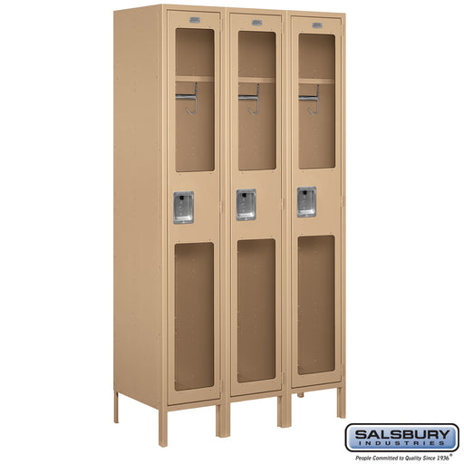 Salsbury 15" Wide Single Tier See-Through Metal Locker - 3 Wide - 6 Feet High - 18 Inches Deep - Tan - Unassembled - Sweatfully