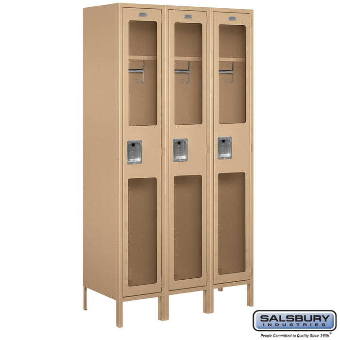 Salsbury 15" Wide Single Tier See-Through Metal Locker - 3 Wide - 6 Feet High - 18 Inches Deep - Tan - Unassembled - Sweatfully