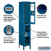 Salsbury 15" Wide Double Tier See-Through Metal Locker - 1 Wide - 6 Feet High - 15 Inches Deep - Blue - Unassembled - Sweatfully