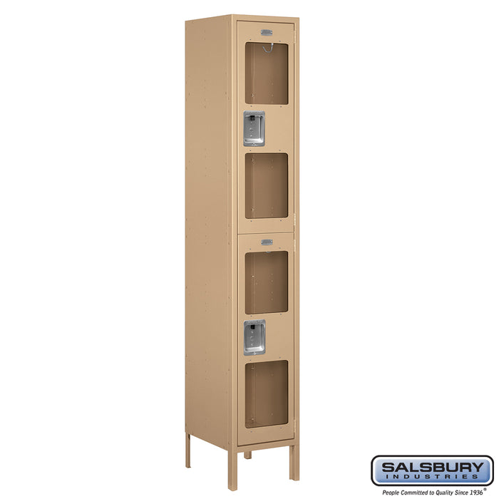 Salsbury 15" Wide Double Tier See-Through Metal Locker - 1 Wide - 6 Feet High - 15 Inches Deep - Tan - Assembled - Sweatfully
