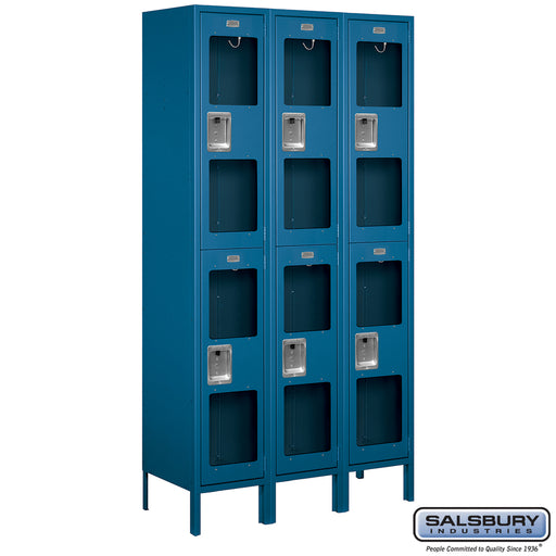 Salsbury 15" Wide Double Tier See-Through Metal Locker - 3 Wide - 6 Feet High - 15 Inches Deep - Blue - Assembled - Sweatfully