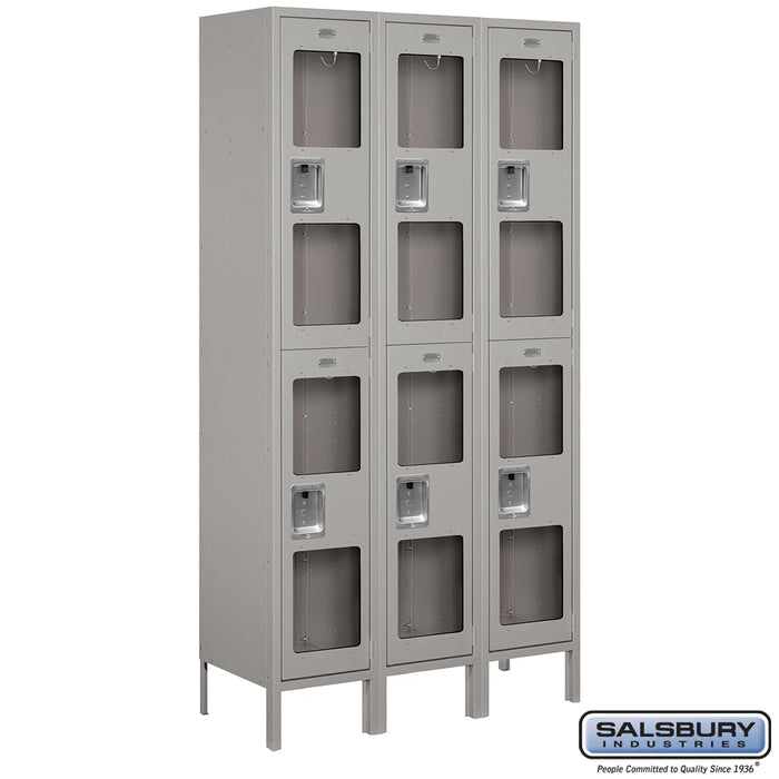 Salsbury 15" Wide Double Tier See-Through Metal Locker - 3 Wide - 6 Feet High - 15 Inches Deep - Gray - Unassembled - Sweatfully