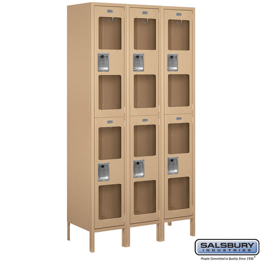Salsbury 15" Wide Double Tier See-Through Metal Locker - 3 Wide - 6 Feet High - 15 Inches Deep - Tan - Assembled - Sweatfully