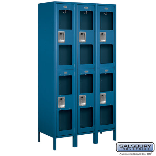 Salsbury 15" Wide Double Tier See-Through Metal Locker - 3 Wide - 6 Feet High - 18 Inches Deep - Blue - Unassembled - Sweatfully