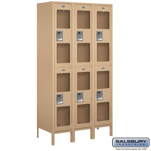 Salsbury 15" Wide Double Tier See-Through Metal Locker - 3 Wide - 6 Feet High - 18 Inches Deep - Tan - Assembled - Sweatfully