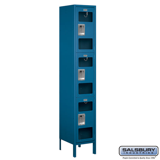 Salsbury 15" Wide Triple Tier See-Through Metal Locker - 1 Wide - 6 Feet High - 15 Inches Deep - Blue - Assembled - Sweatfully