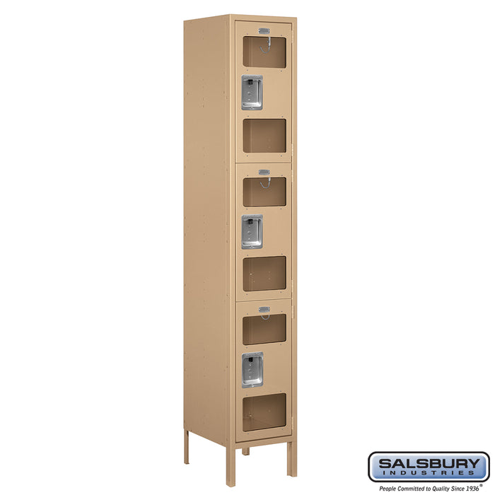 Salsbury 15" Wide Triple Tier See-Through Metal Locker - 1 Wide - 6 Feet High - 15 Inches Deep - Tan - Unassembled - Sweatfully