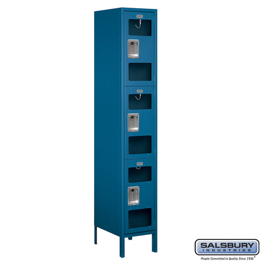 Salsbury 15" Wide Triple Tier See-Through Metal Locker - 1 Wide - 6 Feet High - 18 Inches Deep - Blue - Unassembled - Sweatfully