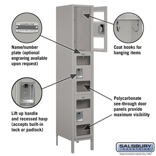 Salsbury 15" Wide Triple Tier See-Through Metal Locker - 1 Wide - 6 Feet High - 18 Inches Deep - Gray - Assembled - Sweatfully
