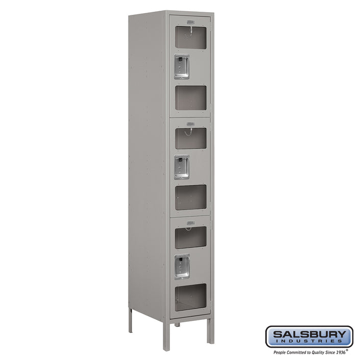 Salsbury 15" Wide Triple Tier See-Through Metal Locker - 1 Wide - 6 Feet High - 18 Inches Deep - Gray - Assembled - Sweatfully