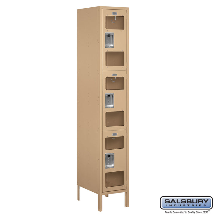 Salsbury 15" Wide Triple Tier See-Through Metal Locker - 1 Wide - 6 Feet High - 18 Inches Deep - Tan - Assembled - Sweatfully