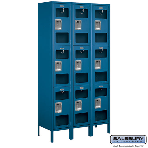 Salsbury 15" Wide Triple Tier See-Through Metal Locker - 3 Wide - 6 Feet High - 15 Inches Deep - Blue - Unassembled - Sweatfully