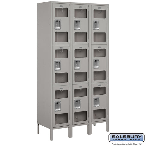 Salsbury 15" Wide Triple Tier See-Through Metal Locker - 3 Wide - 6 Feet High - 15 Inches Deep - Gray - Assembled - Sweatfully