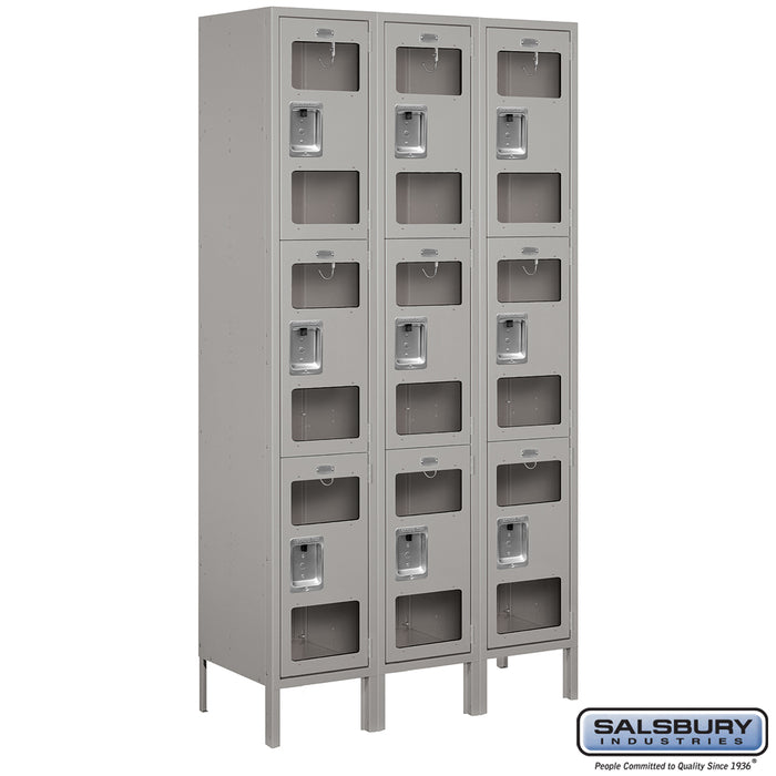 Salsbury 15" Wide Triple Tier See-Through Metal Locker - 3 Wide - 6 Feet High - 15 Inches Deep - Gray - Unassembled - Sweatfully