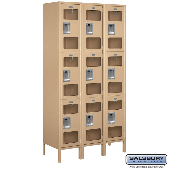 Salsbury 15" Wide Triple Tier See-Through Metal Locker - 3 Wide - 6 Feet High - 15 Inches Deep - Tan - Assembled - Sweatfully