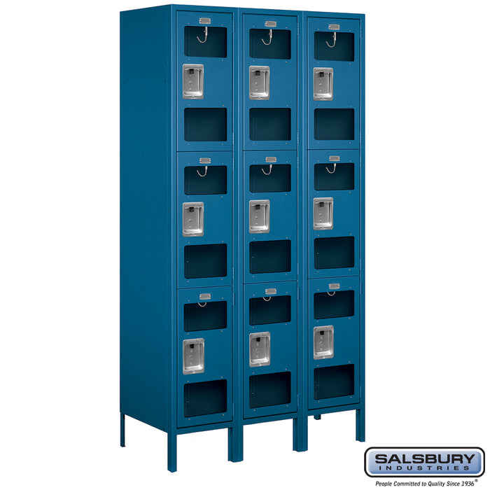Salsbury 15" Wide Triple Tier See-Through Metal Locker - 3 Wide - 6 Feet High - 18 Inches Deep - Blue - Assembled - Sweatfully
